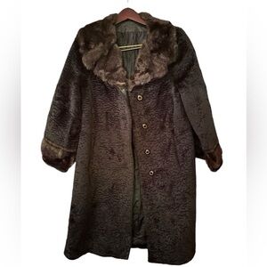 Vintage Women's Faux Black Persian Lamb Swing
Coat with Faux Mink Collar & Cuffs